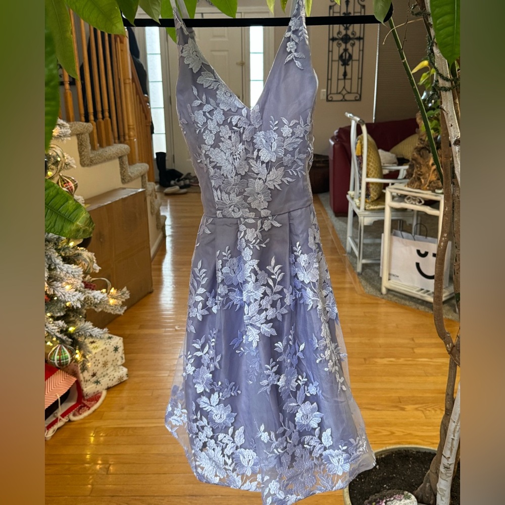 BCX Lavender and White Lace Midi Dress